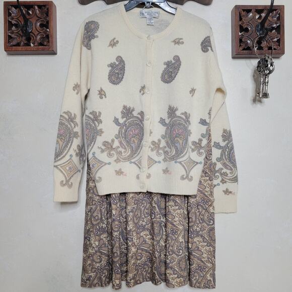 VTG Evan-Picone Petites Lambswool Angora Rabbit Paisley Cardigan Skirt 2pc Set☆M - Picture 12 of 14